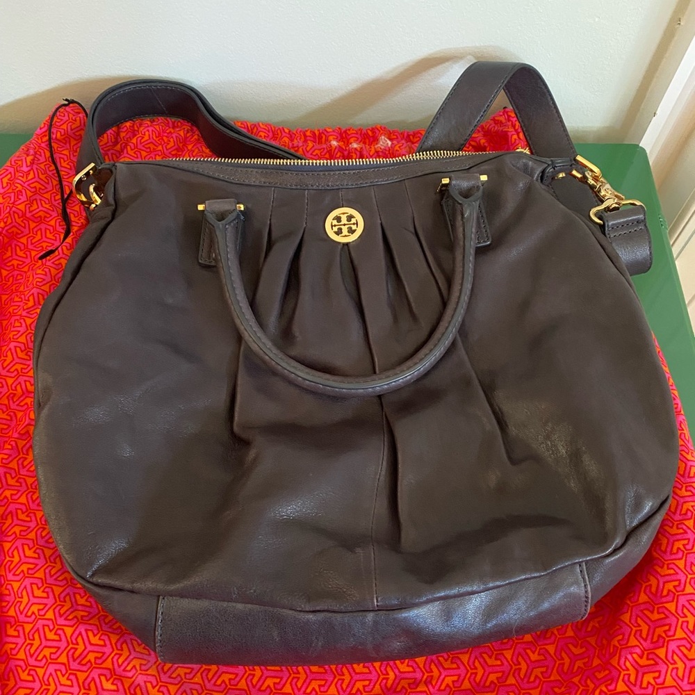 Tory Burch Handbag Tote Large Satchel Black Leather Crossbody Purse